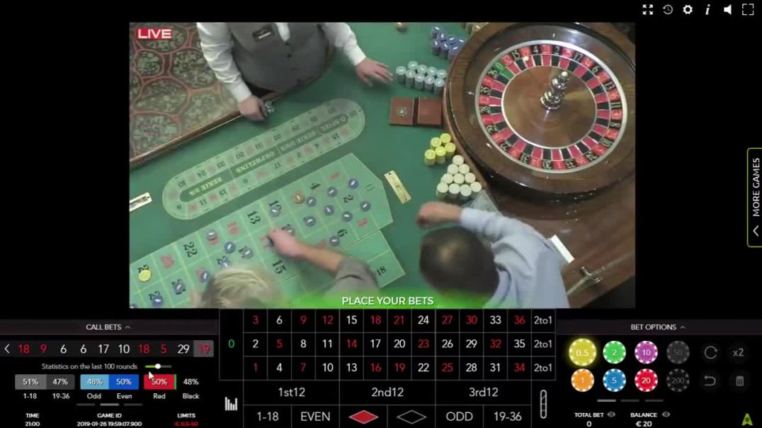 20€ VS Authentic Live Roulette Platinum Casino Bucharest