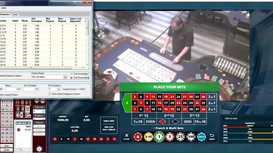 Win Live Roulette Prediction Using Wheel The Sector Statistics Standard Deviation 3 Numbers Section