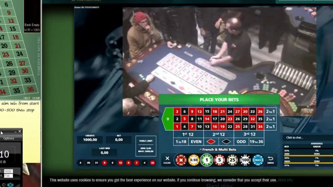 Roulette LIVE Win 2270.00  REAL playing 1000 aim win from start sum30%-50% 300-500 then stop session