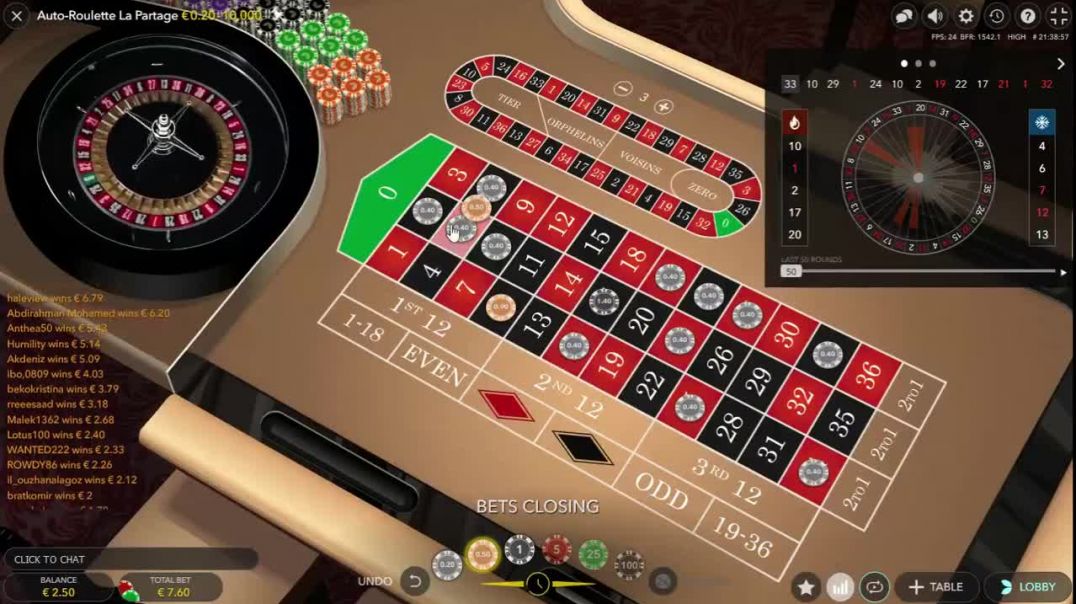 from 10€ to 680€ at Live Roulette