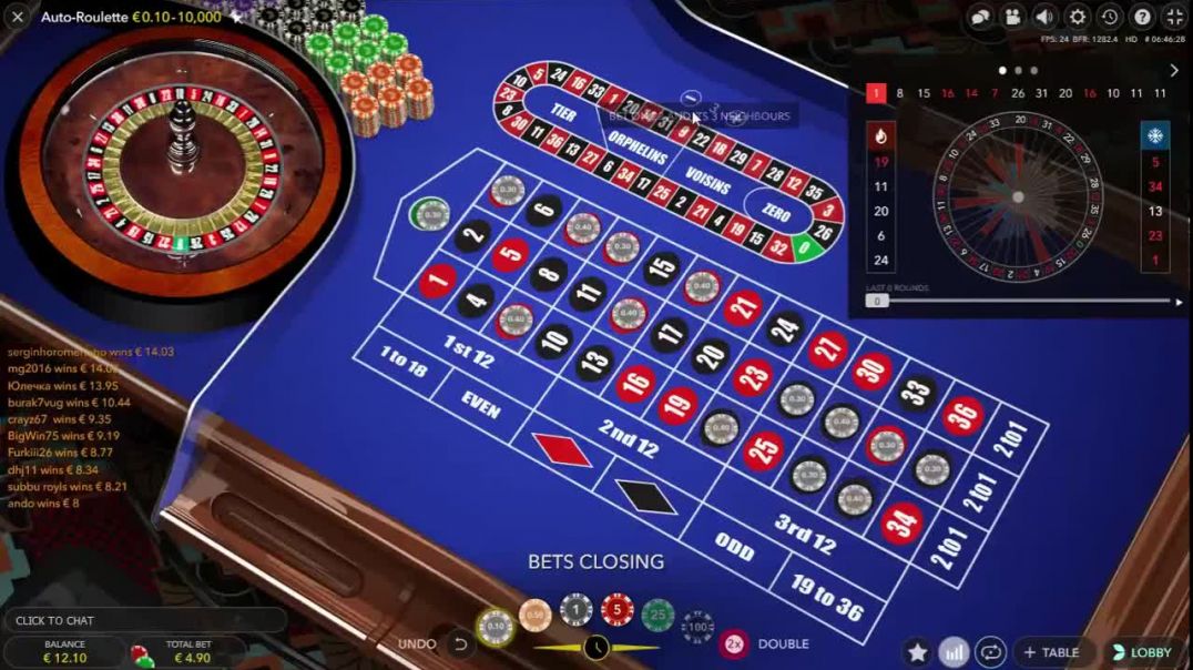 from 7€ to 208€ at Auto Live Roulette