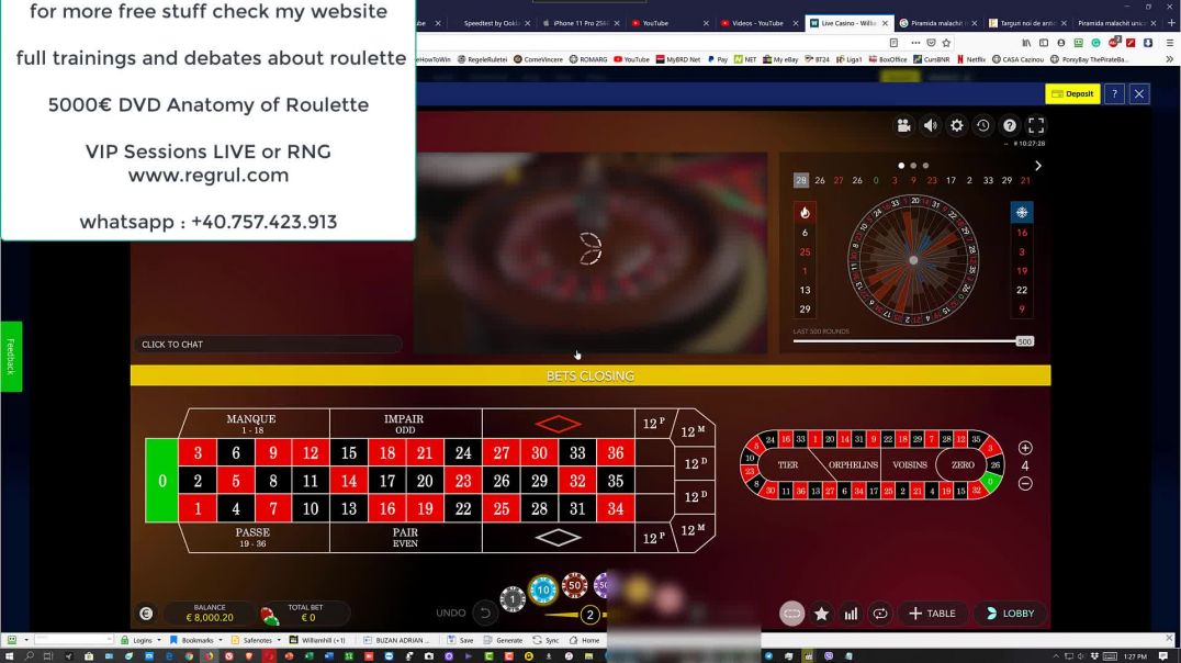 IMMERSIVE ROULETTE LIVE Session Vip 11630€ WON 3630€ In 30 Minutes